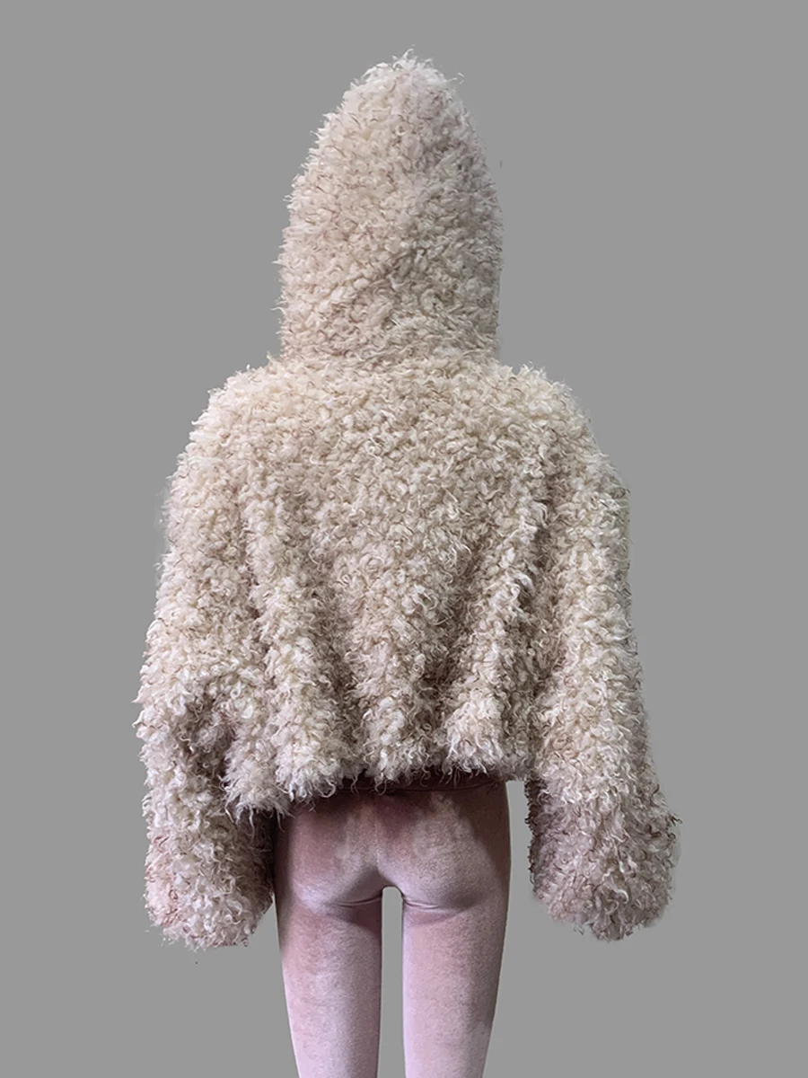 Nerazzurri Winter Short Oversized Thick Warm Shaggy Fuzzy Faux Mongolian Fur Coat Women Luxury Clothes 2026 Fluffy Hooded Jacket