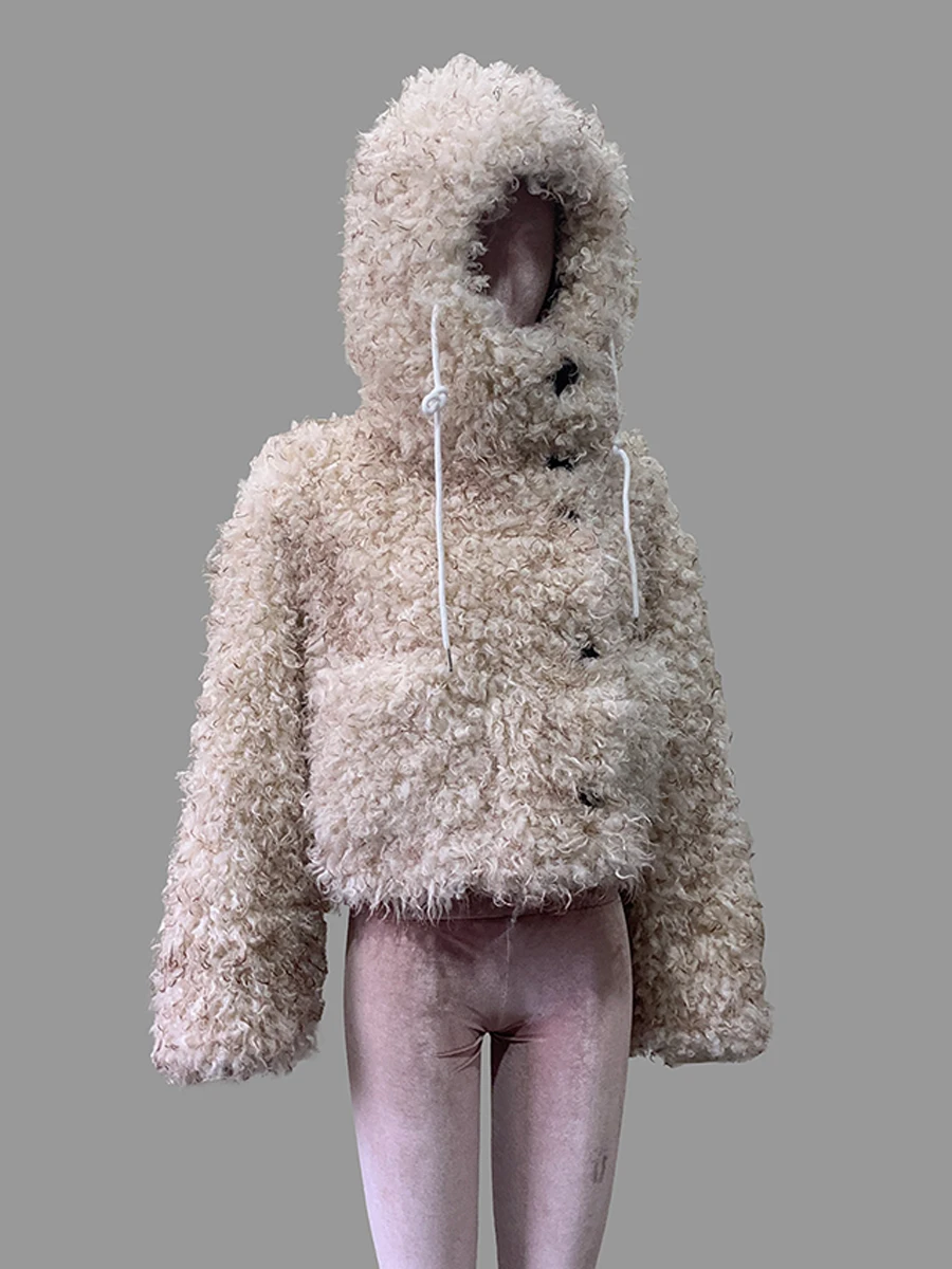Nerazzurri Winter Short Oversized Thick Warm Shaggy Fuzzy Faux Mongolian Fur Coat Women Luxury Clothes 2026 Fluffy Hooded Jacket