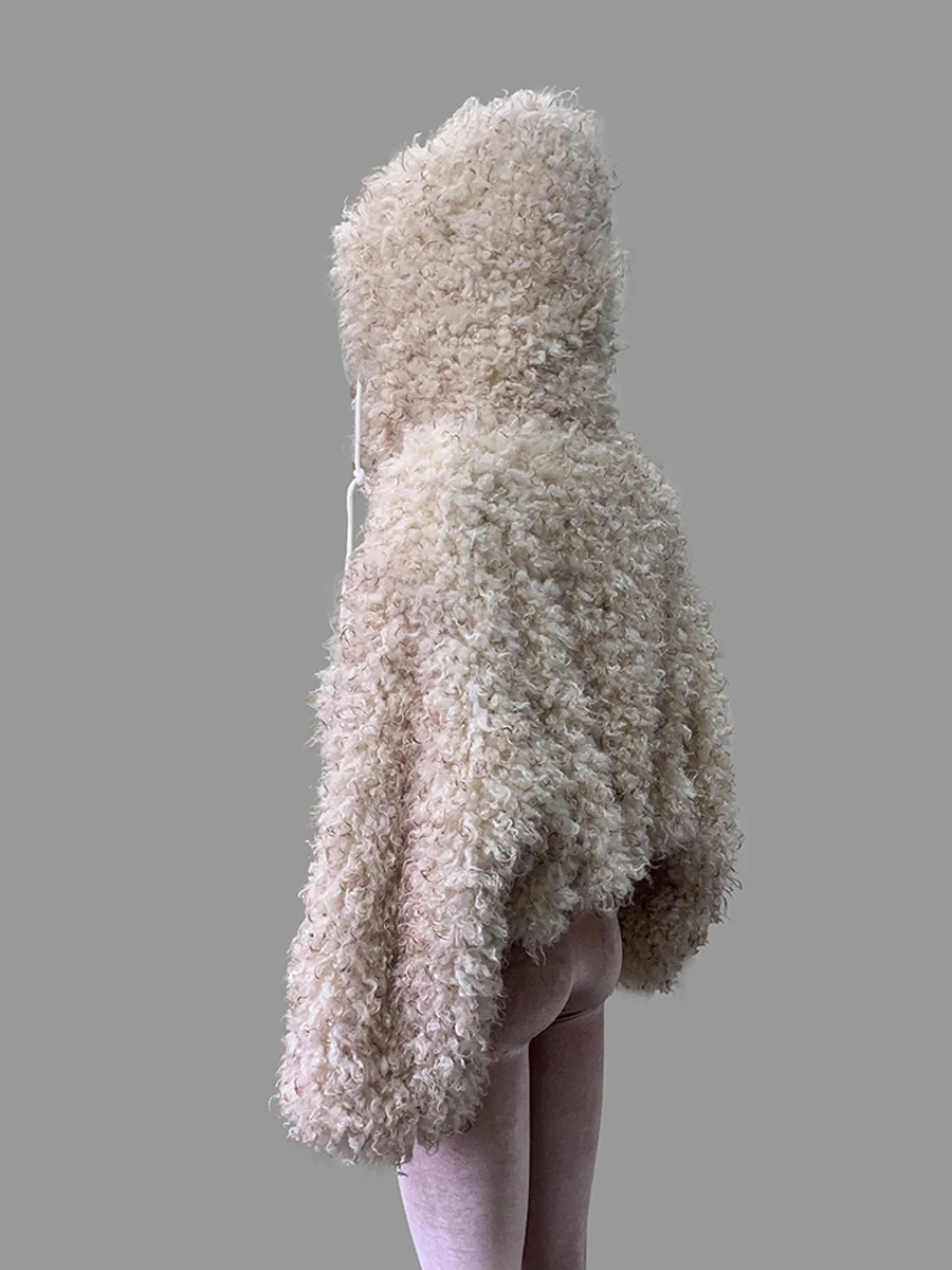 Nerazzurri Winter Short Oversized Thick Warm Shaggy Fuzzy Faux Mongolian Fur Coat Women Luxury Clothes 2026 Fluffy Hooded Jacket