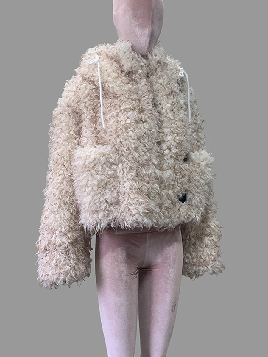 Nerazzurri Winter Short Oversized Thick Warm Shaggy Fuzzy Faux Mongolian Fur Coat Women Luxury Clothes 2026 Fluffy Hooded Jacket