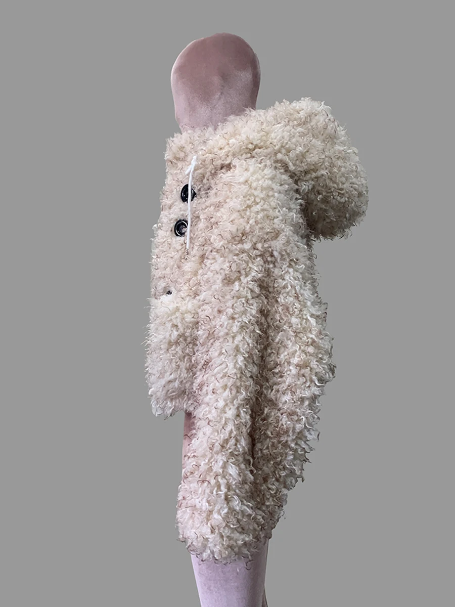 Nerazzurri Winter Short Oversized Thick Warm Shaggy Fuzzy Faux Mongolian Fur Coat Women Luxury Clothes 2026 Fluffy Hooded Jacket