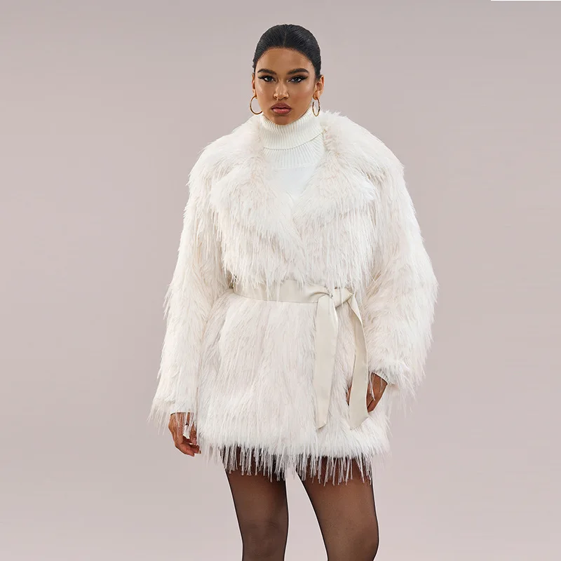 Women Faux Fur Mid Length Coats Jackets Turn Down Collar Coat Thick Warm Y2k Streetwear Jacket Casual Loose Autumn Winter 2026
