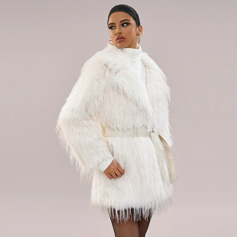 Women Faux Fur Mid Length Coats Jackets Turn Down Collar Coat Thick Warm Y2k Streetwear Jacket Casual Loose Autumn Winter 2026