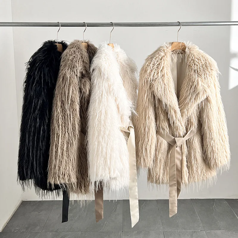 Women Faux Fur Mid Length Coats Jackets Turn Down Collar Coat Thick Warm Y2k Streetwear Jacket Casual Loose Autumn Winter 2026
