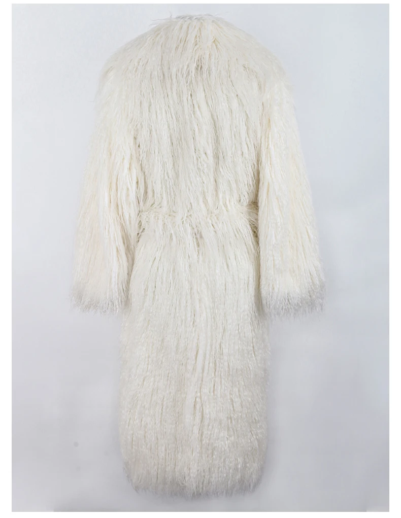 Nerazzurri Winter Long White Black Hairy Shaggy Fluffy Thick Warm Soft Stylish Faux Mongolia Lamb Fur Coat Women Belt Lapel 2023