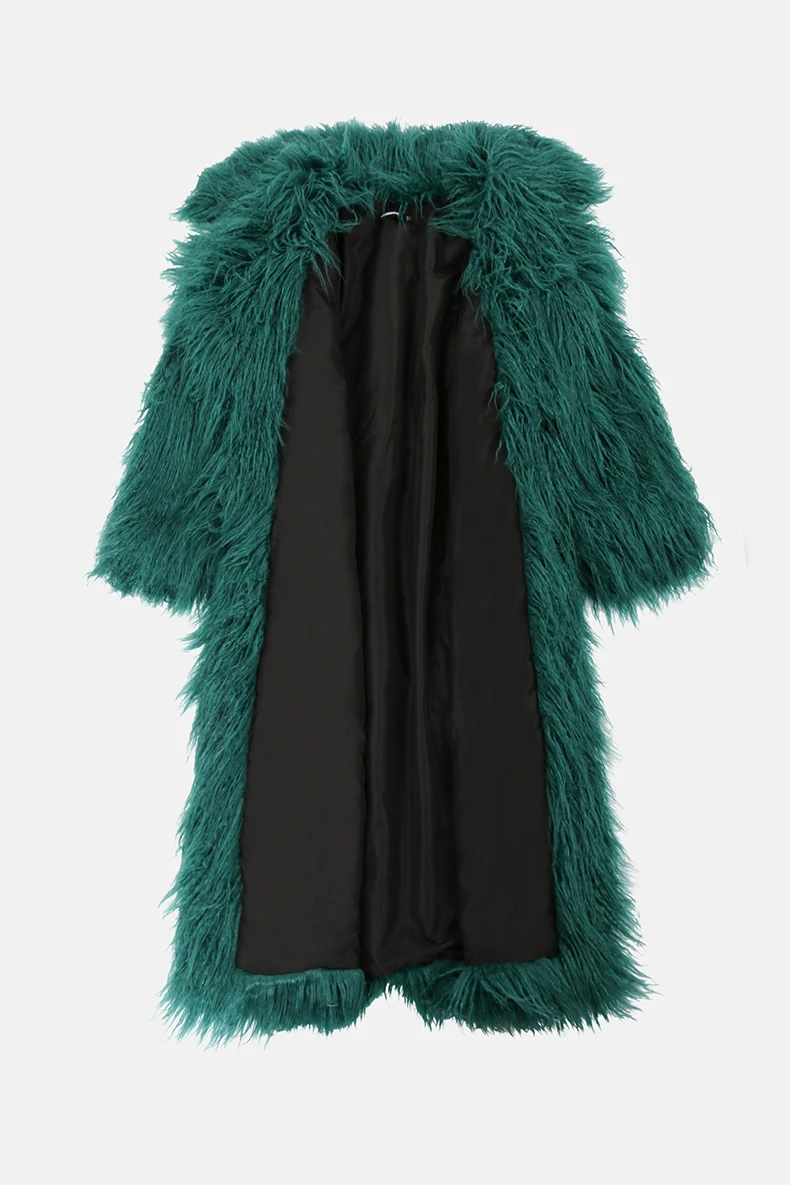 Nerazzurri Winter Long White Black Hairy Shaggy Fluffy Thick Warm Soft Stylish Faux Mongolia Lamb Fur Coat Women Belt Lapel 2023
