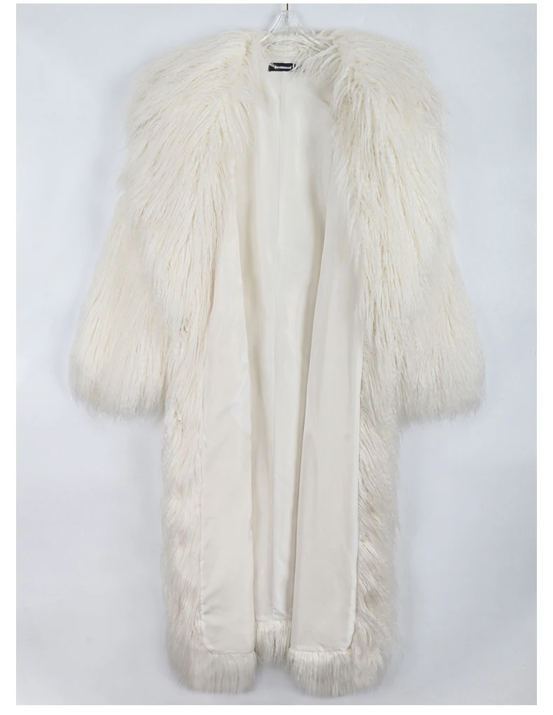 Nerazzurri Winter Long White Black Hairy Shaggy Fluffy Thick Warm Soft Stylish Faux Mongolia Lamb Fur Coat Women Belt Lapel 2023