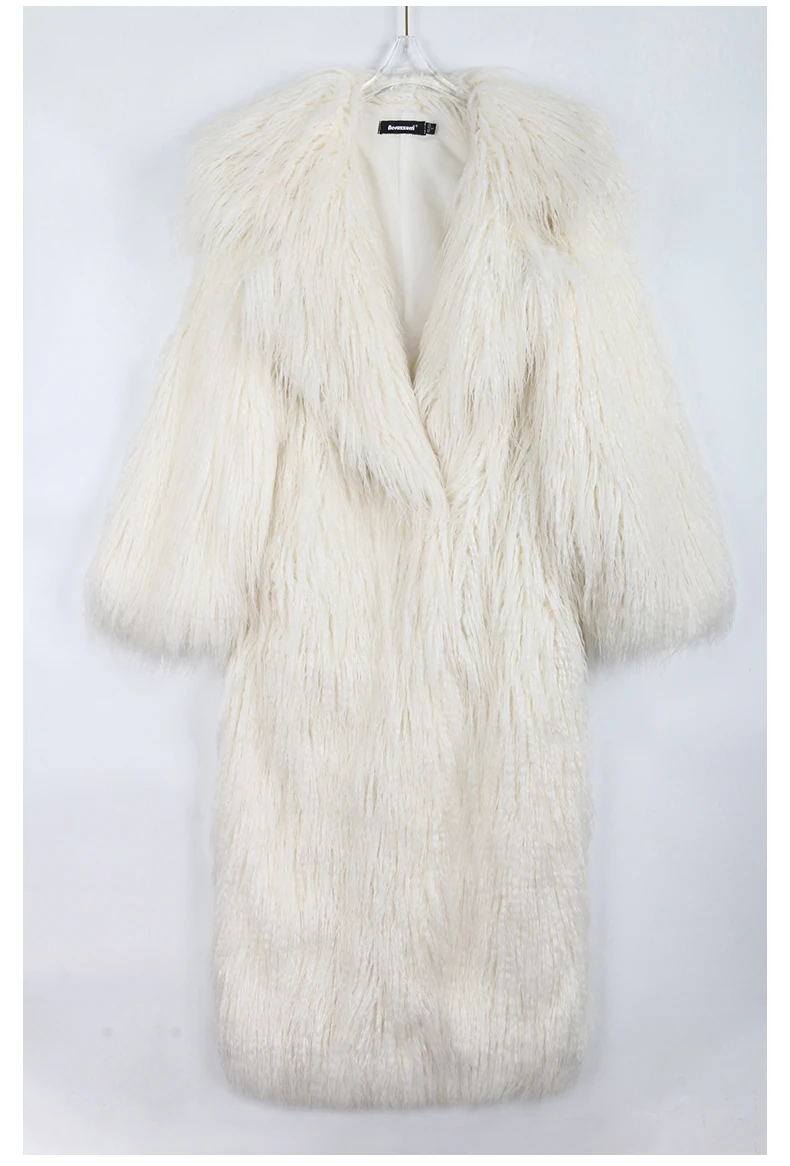 Nerazzurri Winter Long White Black Hairy Shaggy Fluffy Thick Warm Soft Stylish Faux Mongolia Lamb Fur Coat Women Belt Lapel 2023