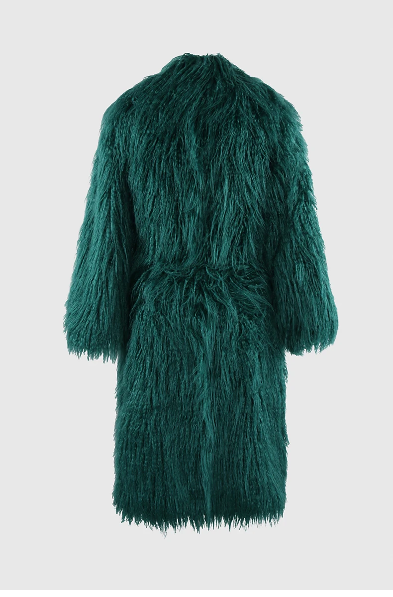 Nerazzurri Winter Long White Black Hairy Shaggy Fluffy Thick Warm Soft Stylish Faux Mongolia Lamb Fur Coat Women Belt Lapel 2023