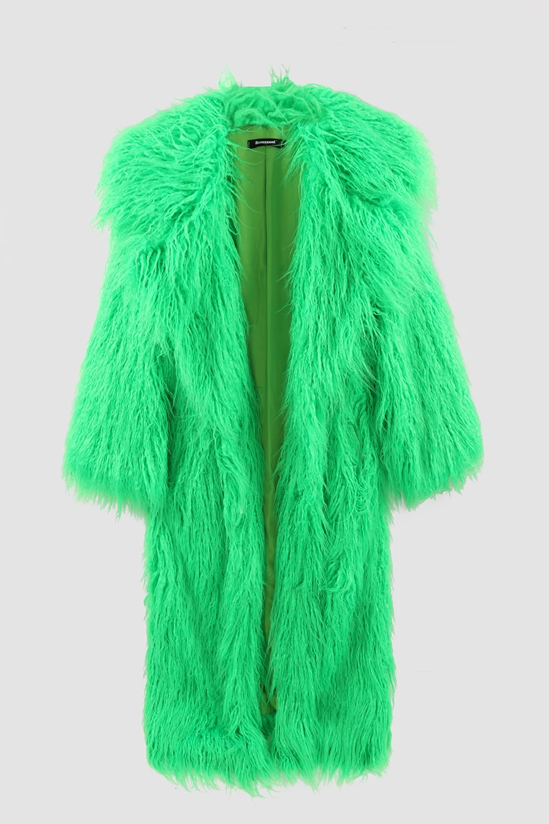 Nerazzurri Winter Long White Black Hairy Shaggy Fluffy Thick Warm Soft Stylish Faux Mongolia Lamb Fur Coat Women Belt Lapel 2023