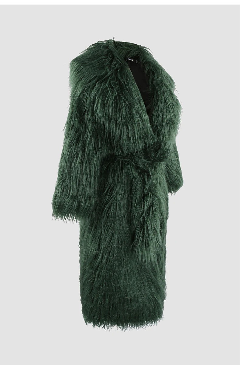 Nerazzurri Winter Long White Black Hairy Shaggy Fluffy Thick Warm Soft Stylish Faux Mongolia Lamb Fur Coat Women Belt Lapel 2023