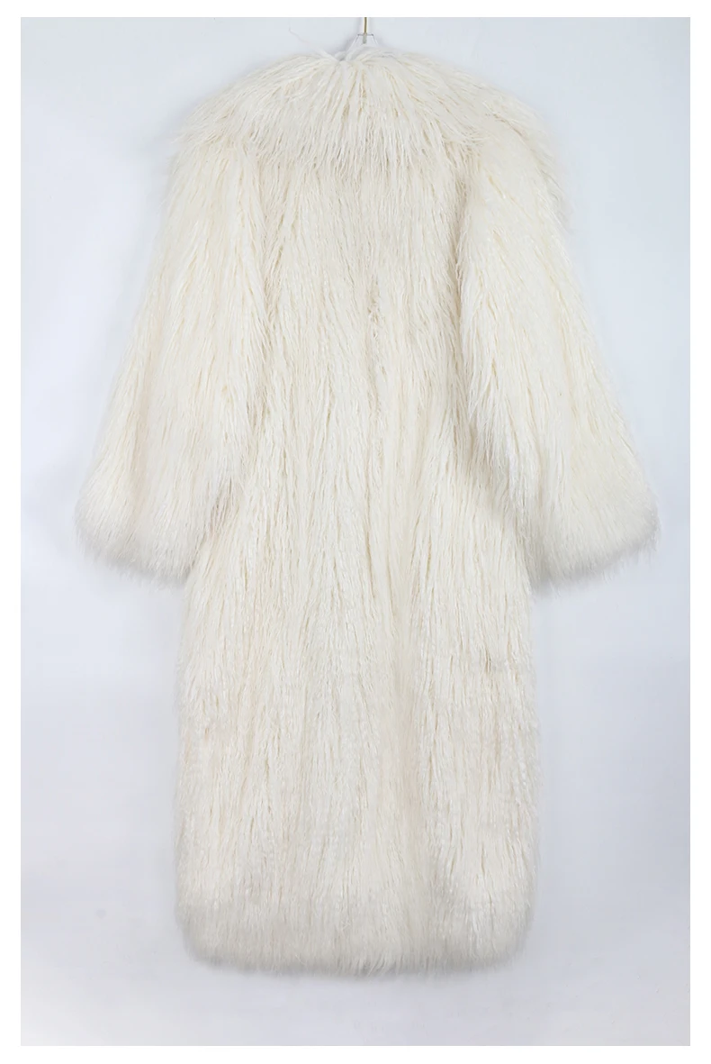 Nerazzurri Winter Long White Black Hairy Shaggy Fluffy Thick Warm Soft Stylish Faux Mongolia Lamb Fur Coat Women Belt Lapel 2023