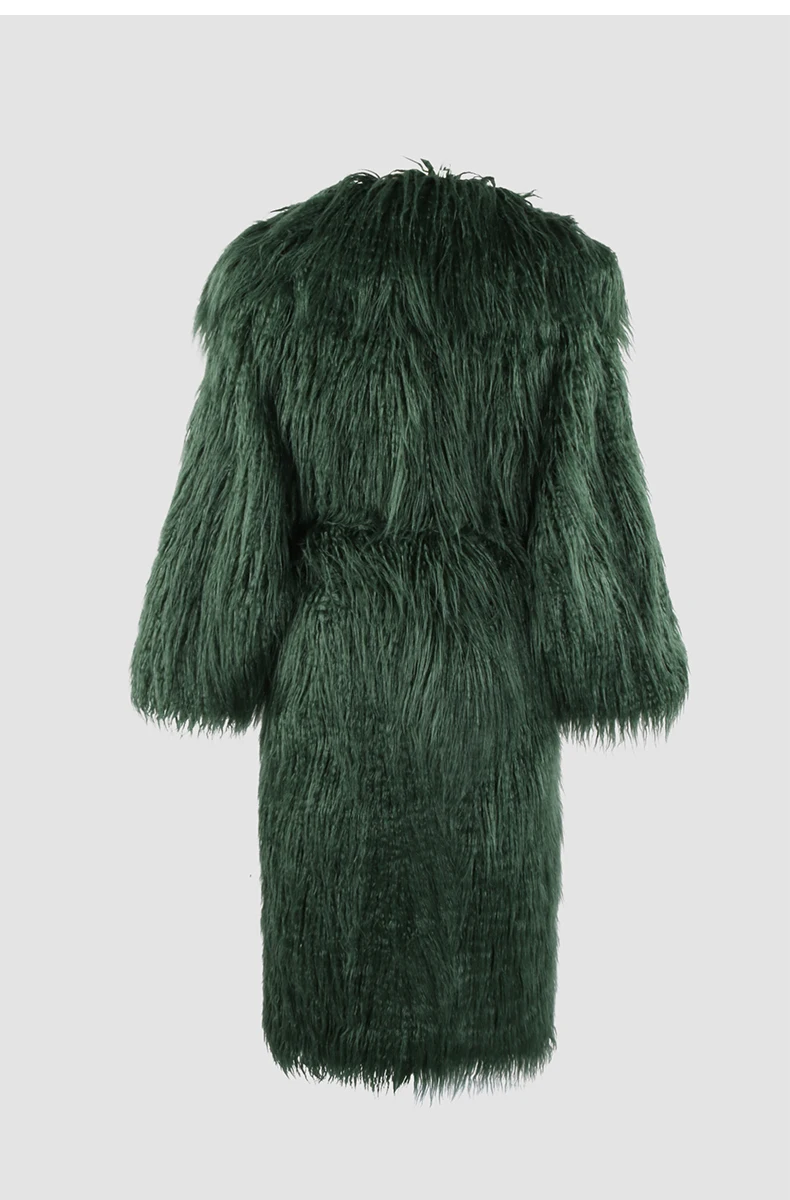 Nerazzurri Winter Long White Black Hairy Shaggy Fluffy Thick Warm Soft Stylish Faux Mongolia Lamb Fur Coat Women Belt Lapel 2023