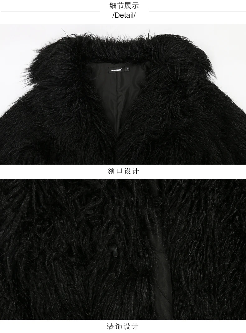 Nerazzurri Winter Long White Black Hairy Shaggy Fluffy Thick Warm Soft Stylish Faux Mongolia Lamb Fur Coat Women Belt Lapel 2023
