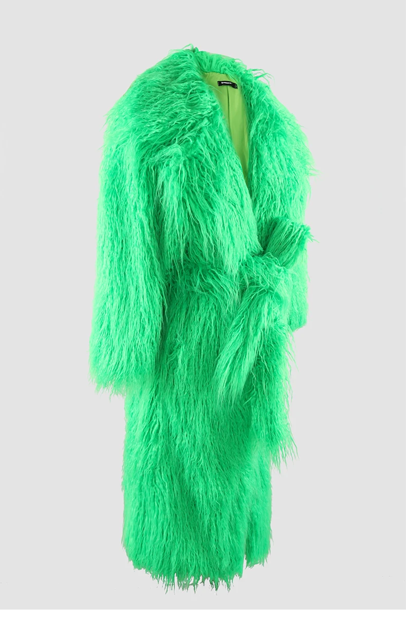 Nerazzurri Winter Long White Black Hairy Shaggy Fluffy Thick Warm Soft Stylish Faux Mongolia Lamb Fur Coat Women Belt Lapel 2023