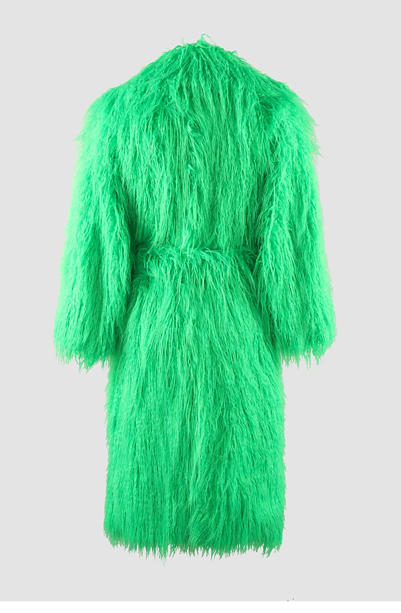 Nerazzurri Winter Long White Black Hairy Shaggy Fluffy Thick Warm Soft Stylish Faux Mongolia Lamb Fur Coat Women Belt Lapel 2023