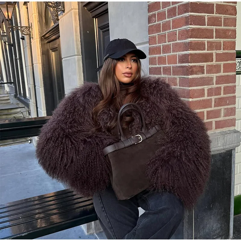 Fashion Faux Fur Coat Women Loose Lapel Full Sleeve Fluffy Short Overcoat 2025 Autumn Winter Street Lady Furry Warm Overcoat