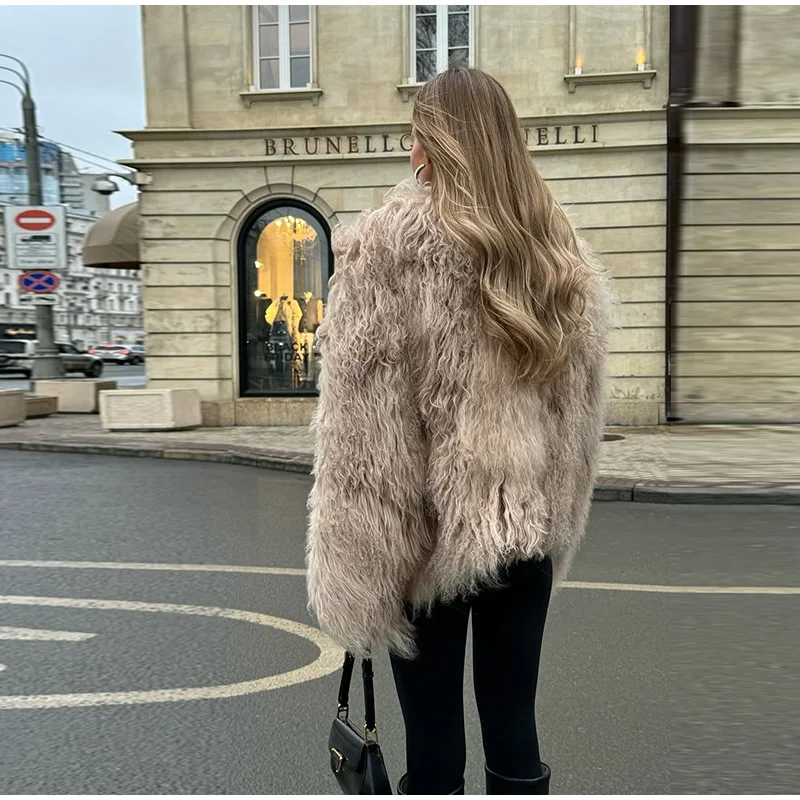 Fashion Faux Fur Coat Women Loose Lapel Full Sleeve Fluffy Short Overcoat 2025 Autumn Winter Street Lady Furry Warm Overcoat