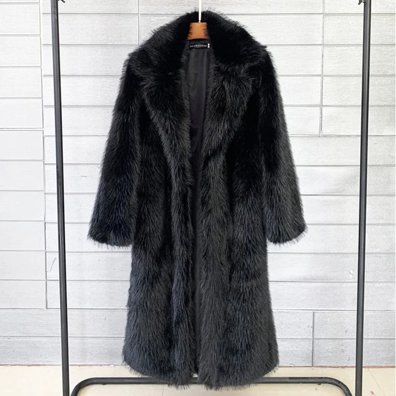 White Long Faux Fur Coat Women Autumn Winter Large Jacket Overcoat Turn Down Collar Pockets Thick Coat Warm Jackets Maxi Coats