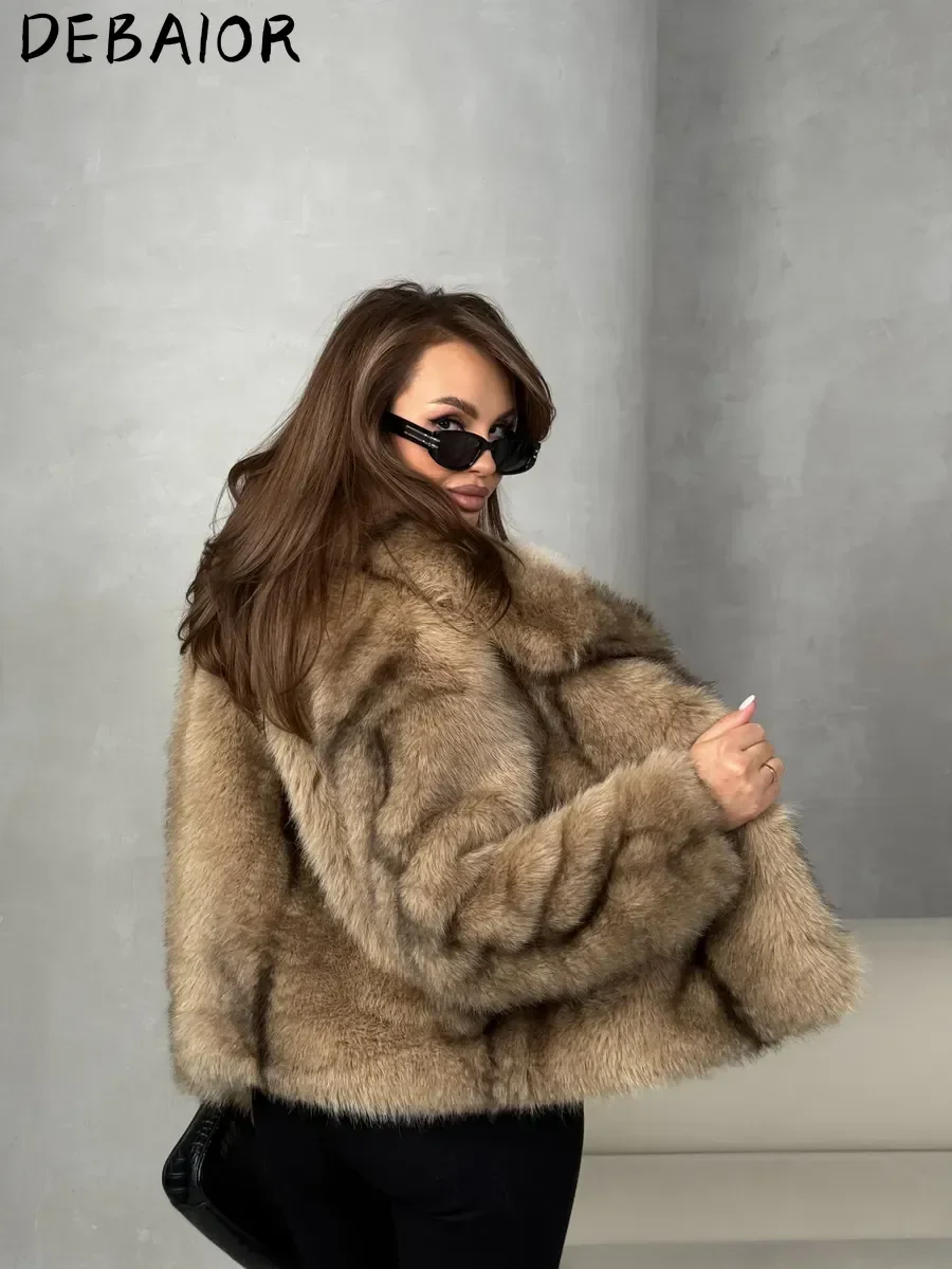 DEBAIOR Cropped Vegan Fur Short Jacket Female New Autumn Winter Warm Outerwear Women's Oversized Big Lapel Faux Fox Fur Coat