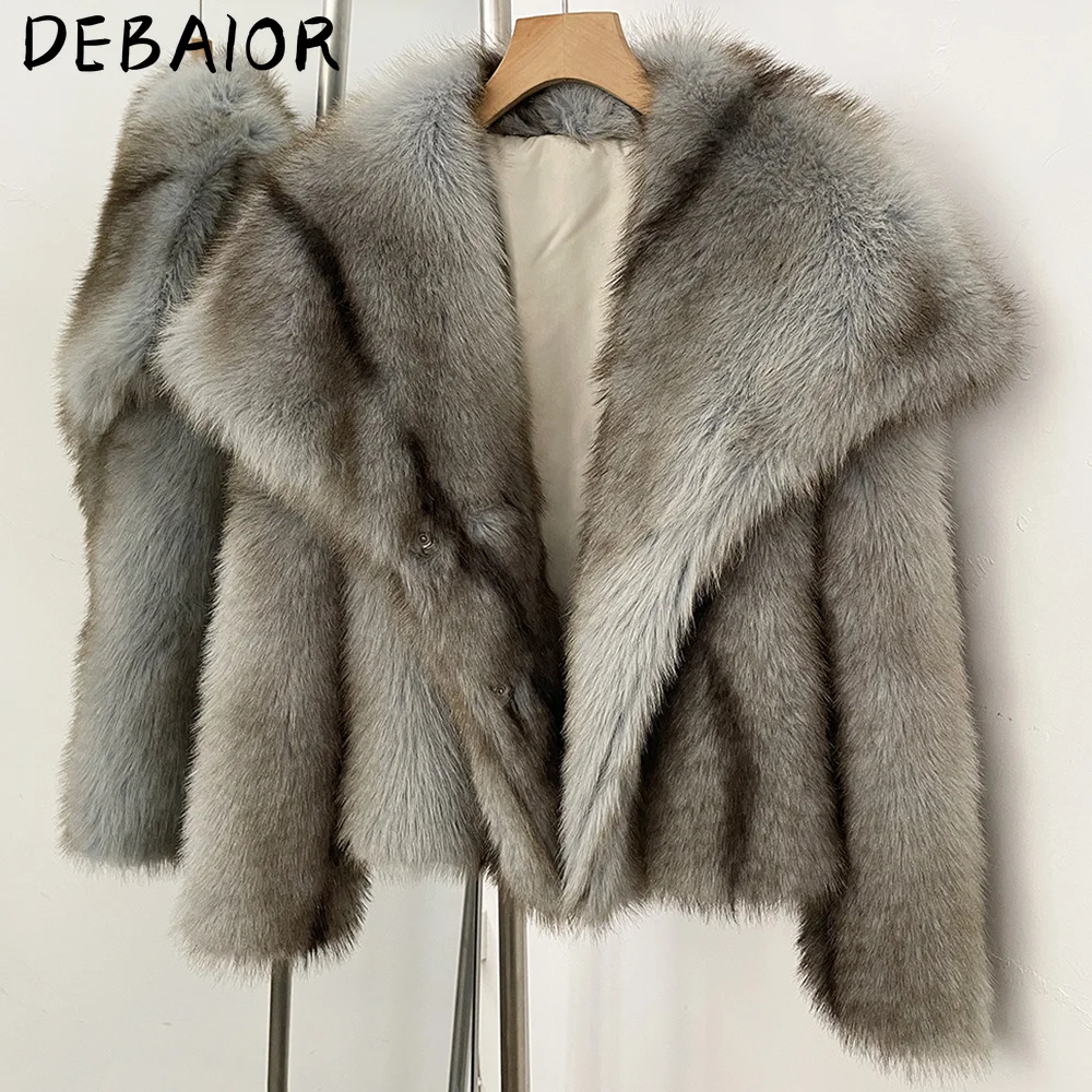 DEBAIOR Cropped Vegan Fur Short Jacket Female New Autumn Winter Warm Outerwear Women's Oversized Big Lapel Faux Fox Fur Coat