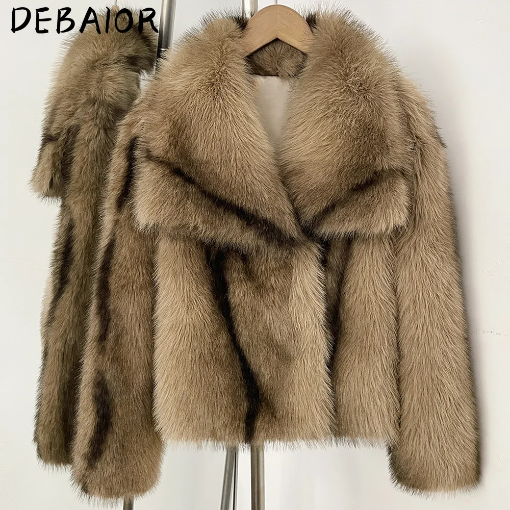 DEBAIOR Cropped Vegan Fur Short Jacket Female New Autumn Winter Warm Outerwear Women's Oversized Big Lapel Faux Fox Fur Coat