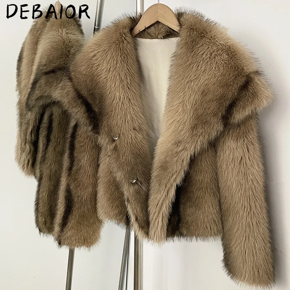 DEBAIOR Cropped Vegan Fur Short Jacket Female New Autumn Winter Warm Outerwear Women's Oversized Big Lapel Faux Fox Fur Coat