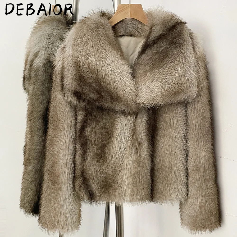 DEBAIOR Cropped Vegan Fur Short Jacket Female New Autumn Winter Warm Outerwear Women's Oversized Big Lapel Faux Fox Fur Coat