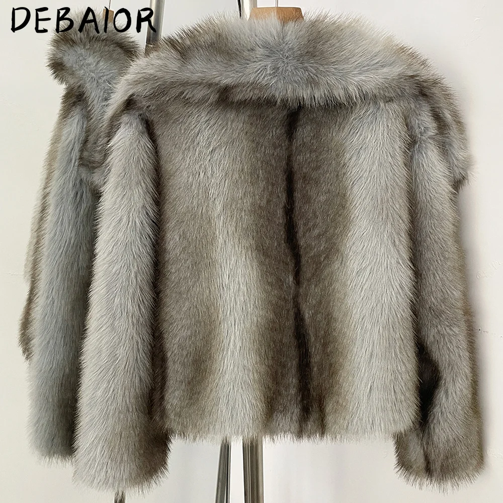 DEBAIOR Cropped Vegan Fur Short Jacket Female New Autumn Winter Warm Outerwear Women's Oversized Big Lapel Faux Fox Fur Coat