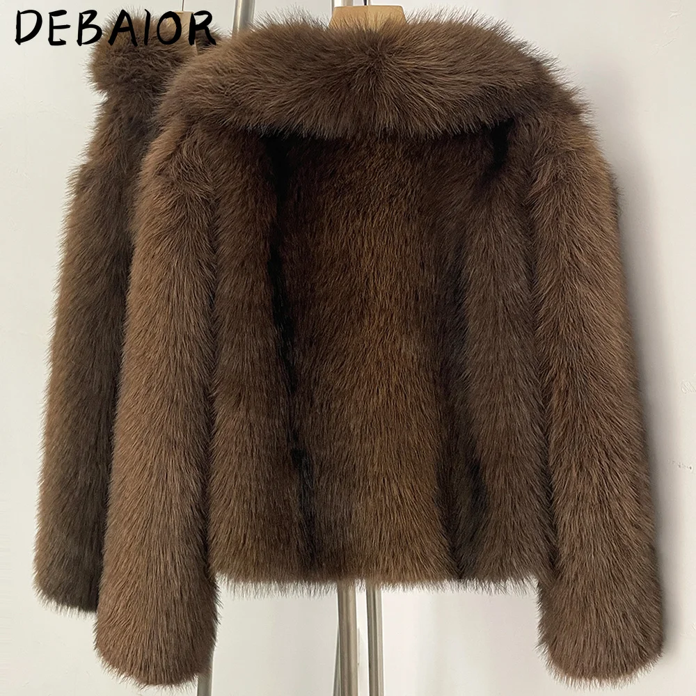 DEBAIOR Cropped Vegan Fur Short Jacket Female New Autumn Winter Warm Outerwear Women's Oversized Big Lapel Faux Fox Fur Coat