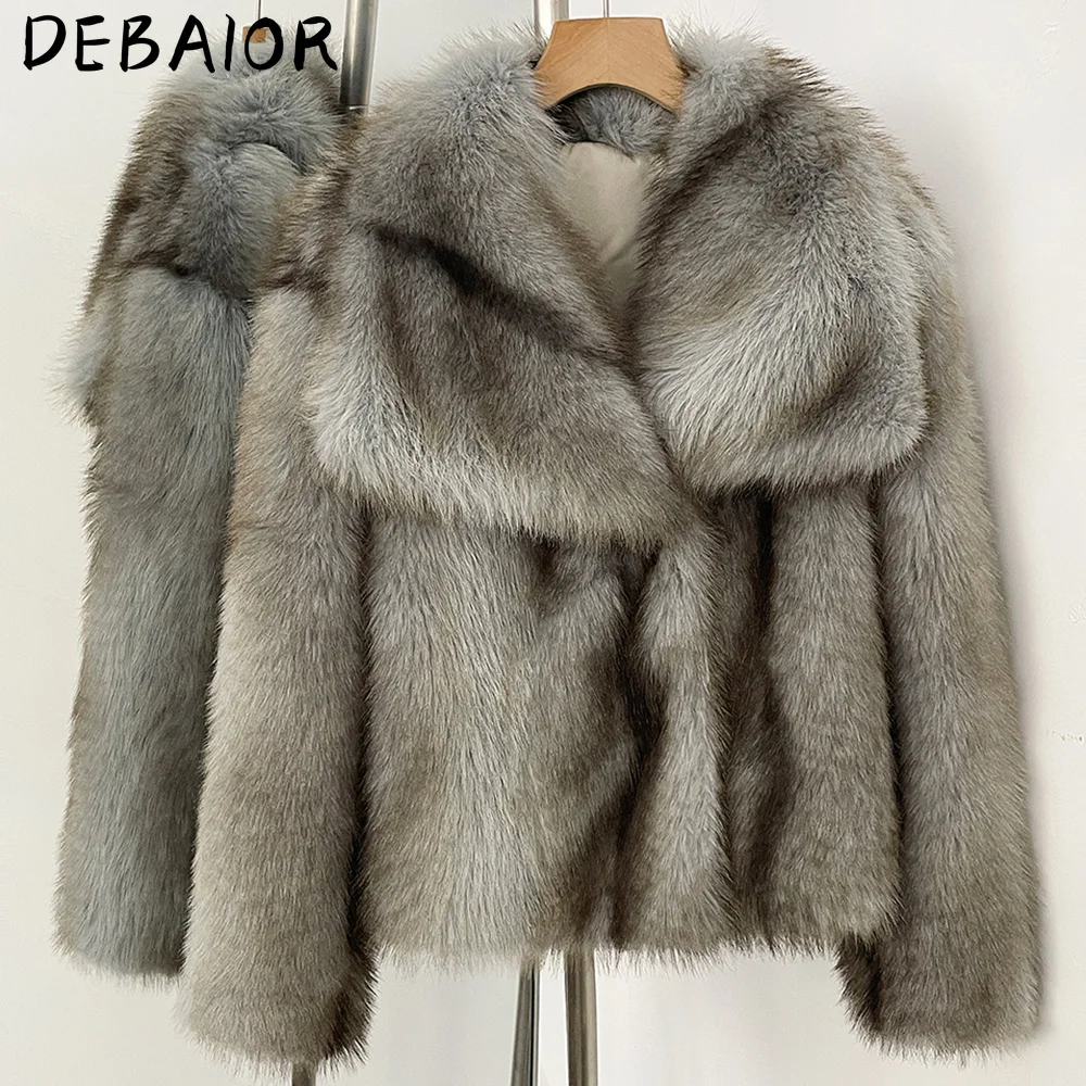 DEBAIOR Cropped Vegan Fur Short Jacket Female New Autumn Winter Warm Outerwear Women's Oversized Big Lapel Faux Fox Fur Coat