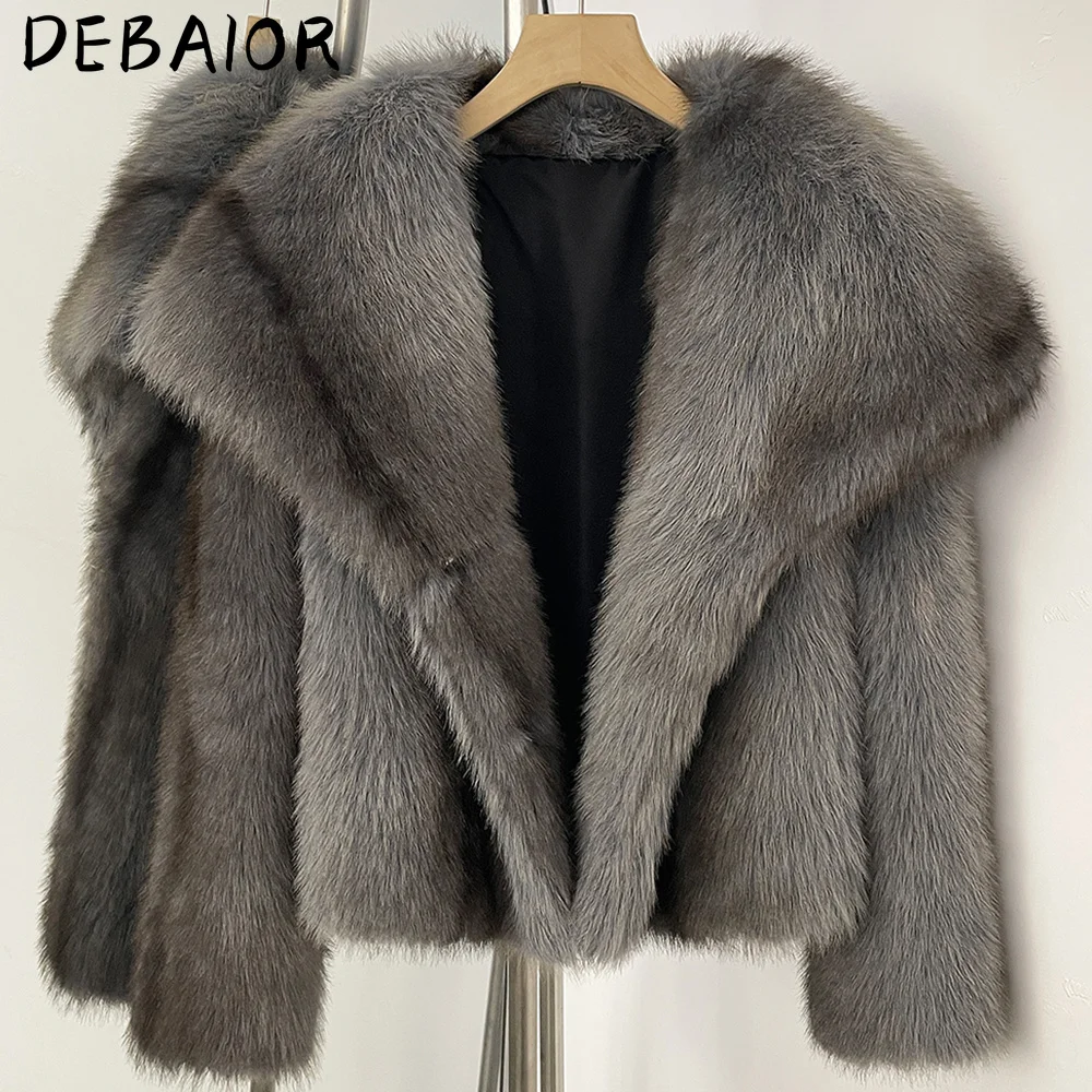 DEBAIOR Cropped Vegan Fur Short Jacket Female New Autumn Winter Warm Outerwear Women's Oversized Big Lapel Faux Fox Fur Coat
