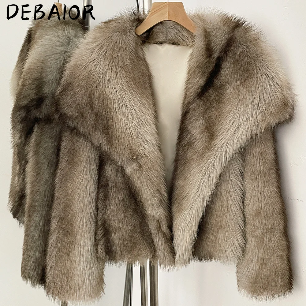 DEBAIOR Cropped Vegan Fur Short Jacket Female New Autumn Winter Warm Outerwear Women's Oversized Big Lapel Faux Fox Fur Coat