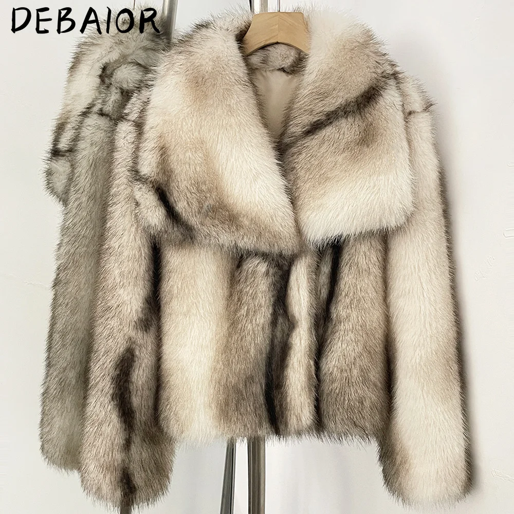 DEBAIOR Cropped Vegan Fur Short Jacket Female New Autumn Winter Warm Outerwear Women's Oversized Big Lapel Faux Fox Fur Coat