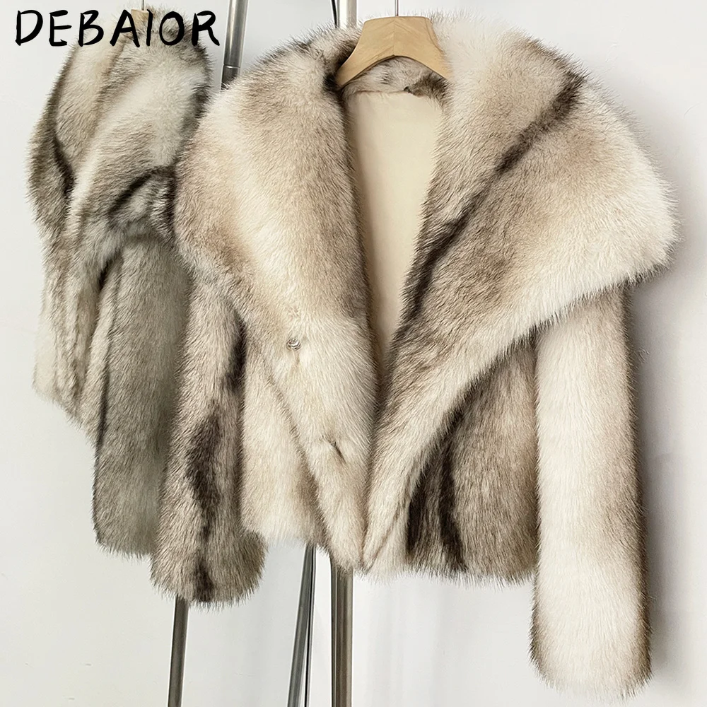 DEBAIOR Cropped Vegan Fur Short Jacket Female New Autumn Winter Warm Outerwear Women's Oversized Big Lapel Faux Fox Fur Coat