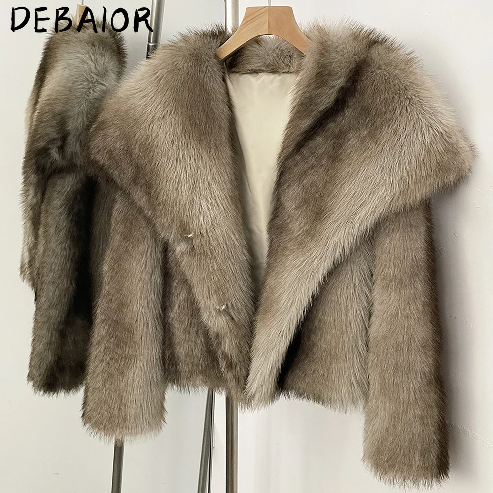 DEBAIOR Cropped Vegan Fur Short Jacket Female New Autumn Winter Warm Outerwear Women's Oversized Big Lapel Faux Fox Fur Coat
