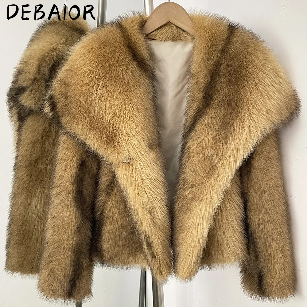 DEBAIOR Cropped Vegan Fur Short Jacket Female New Autumn Winter Warm Outerwear Women's Oversized Big Lapel Faux Fox Fur Coat