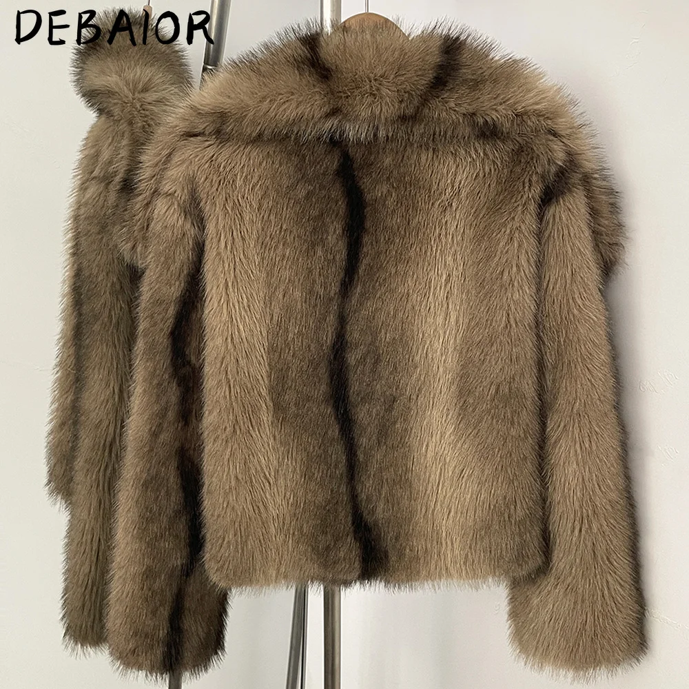 DEBAIOR Cropped Vegan Fur Short Jacket Female New Autumn Winter Warm Outerwear Women's Oversized Big Lapel Faux Fox Fur Coat