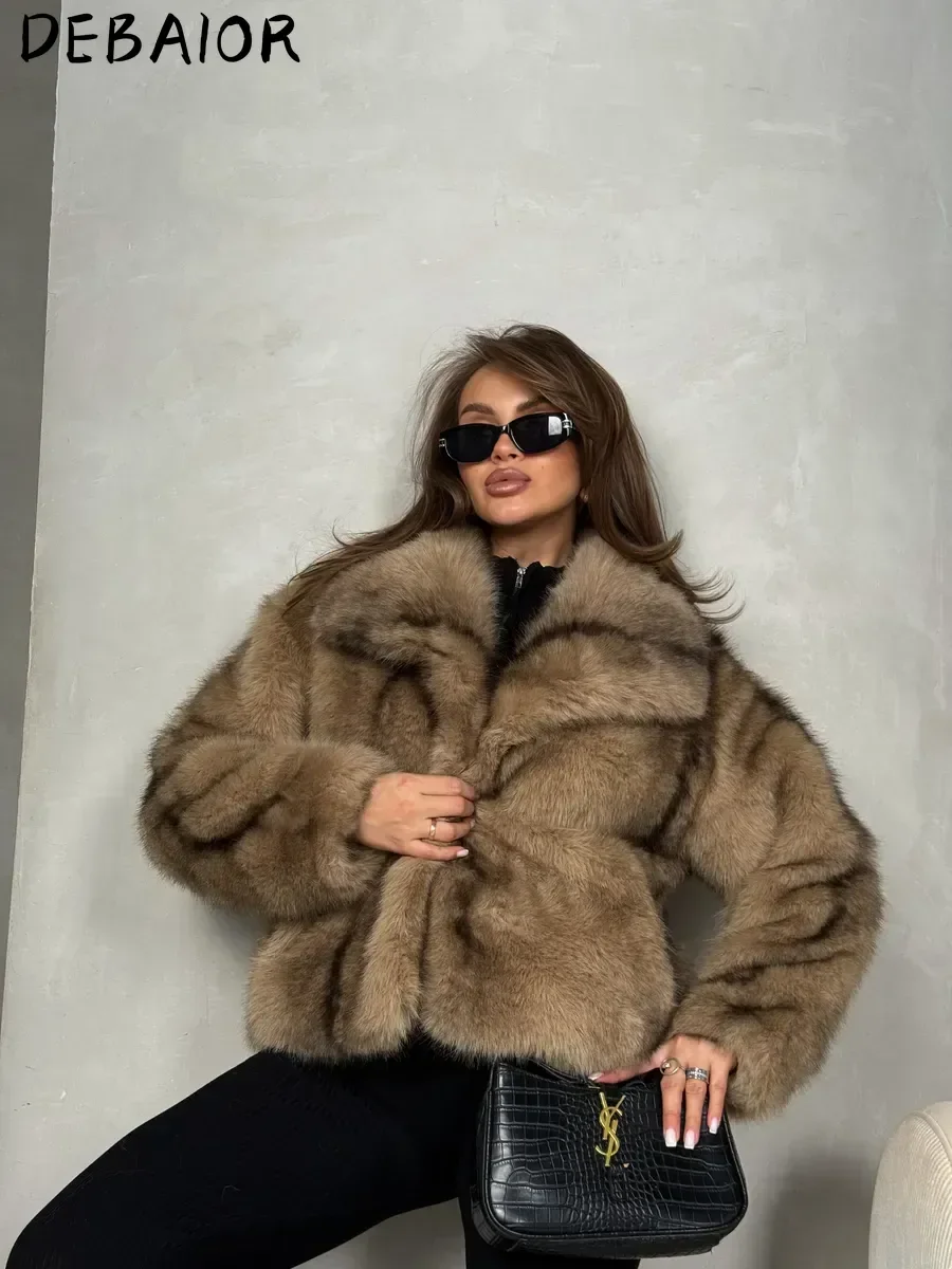 DEBAIOR Cropped Vegan Fur Short Jacket Female New Autumn Winter Warm Outerwear Women's Oversized Big Lapel Faux Fox Fur Coat