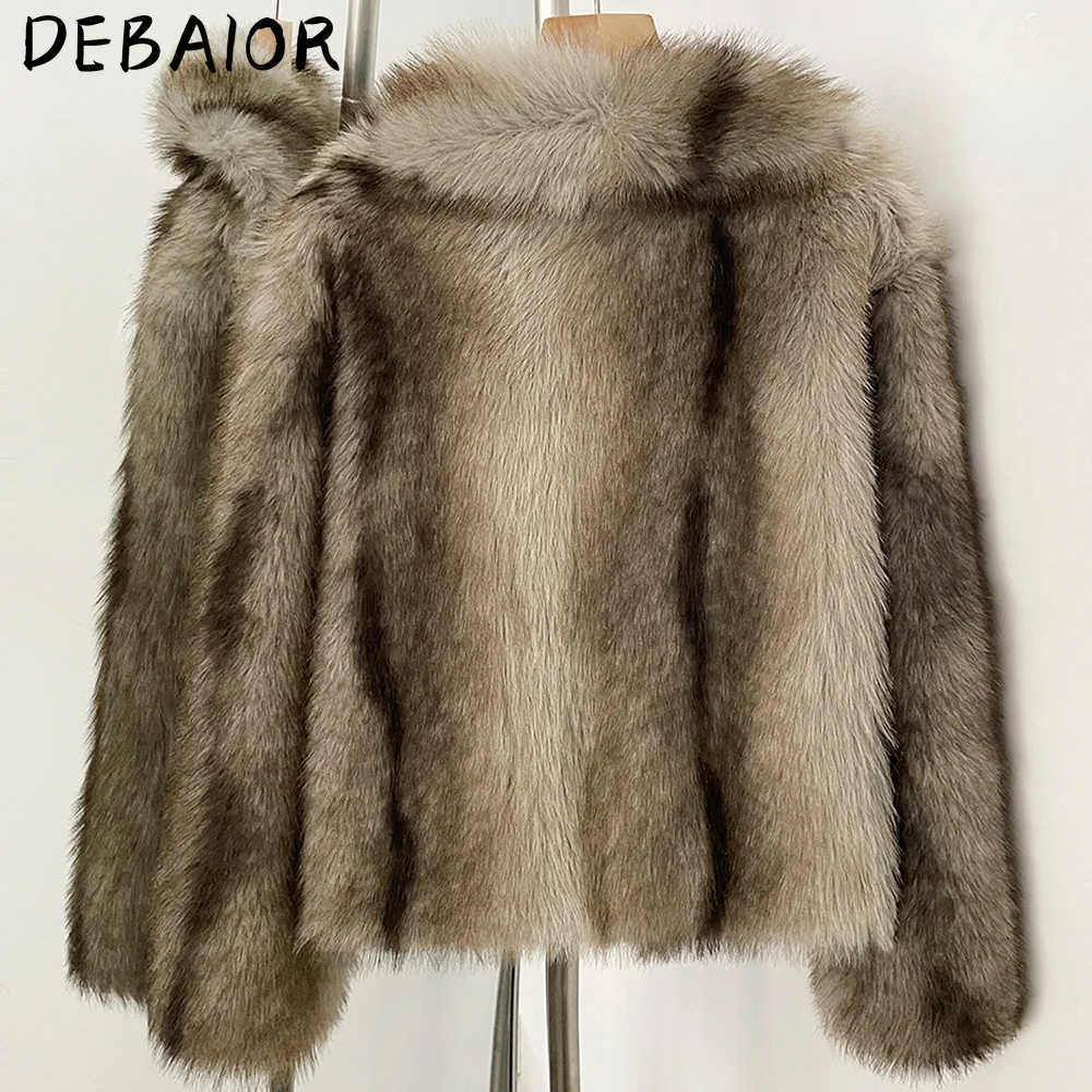DEBAIOR Cropped Vegan Fur Short Jacket Female New Autumn Winter Warm Outerwear Women's Oversized Big Lapel Faux Fox Fur Coat