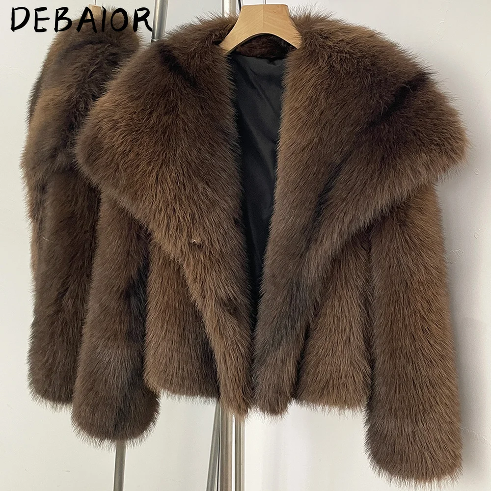 DEBAIOR Cropped Vegan Fur Short Jacket Female New Autumn Winter Warm Outerwear Women's Oversized Big Lapel Faux Fox Fur Coat