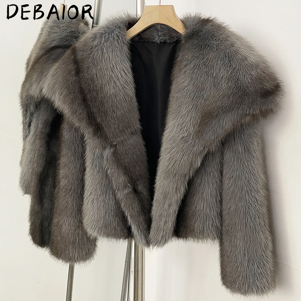 DEBAIOR Cropped Vegan Fur Short Jacket Female New Autumn Winter Warm Outerwear Women's Oversized Big Lapel Faux Fox Fur Coat