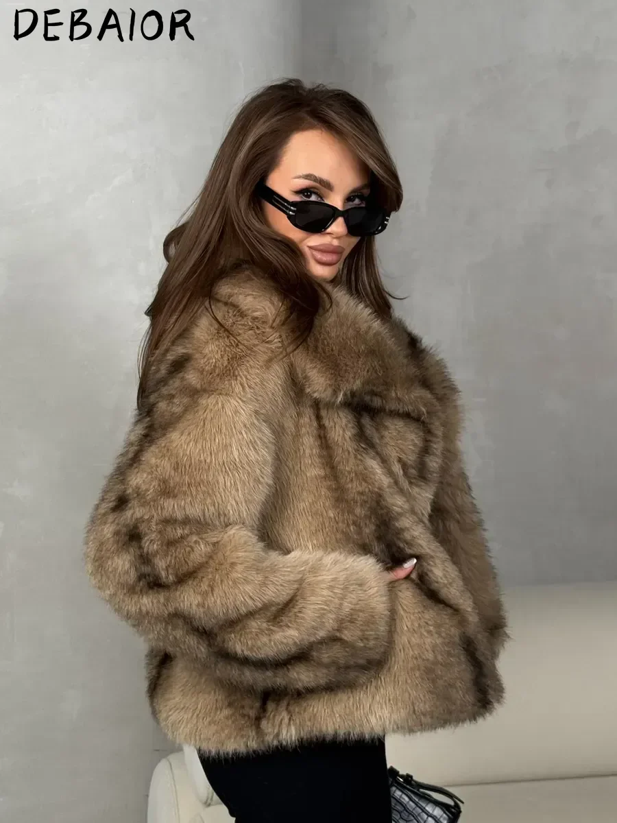 DEBAIOR Cropped Vegan Fur Short Jacket Female New Autumn Winter Warm Outerwear Women's Oversized Big Lapel Faux Fox Fur Coat