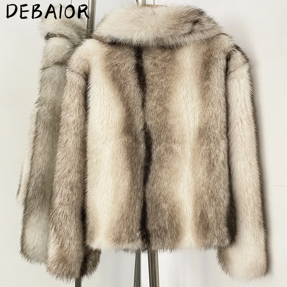DEBAIOR Cropped Vegan Fur Short Jacket Female New Autumn Winter Warm Outerwear Women's Oversized Big Lapel Faux Fox Fur Coat