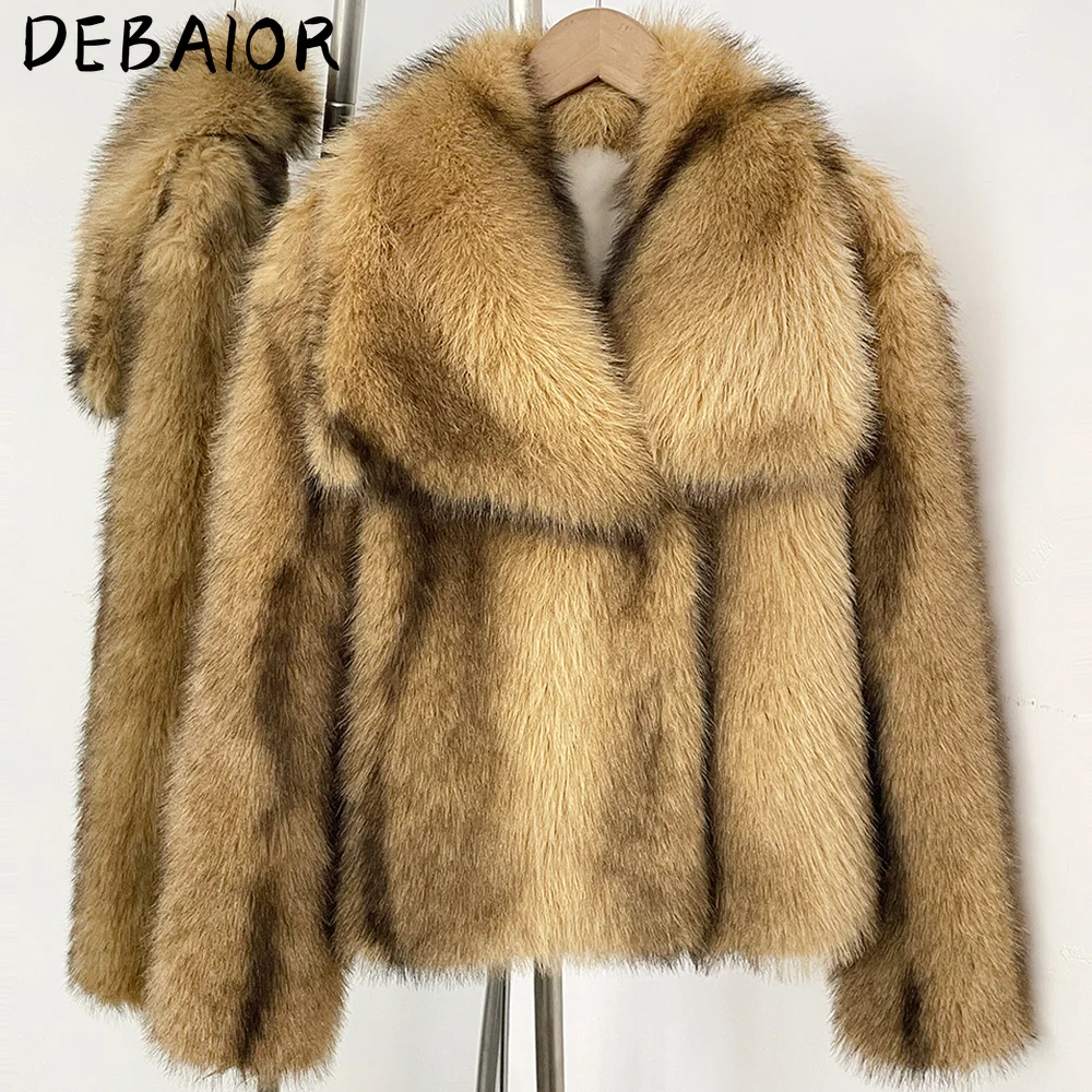 DEBAIOR Cropped Vegan Fur Short Jacket Female New Autumn Winter Warm Outerwear Women's Oversized Big Lapel Faux Fox Fur Coat