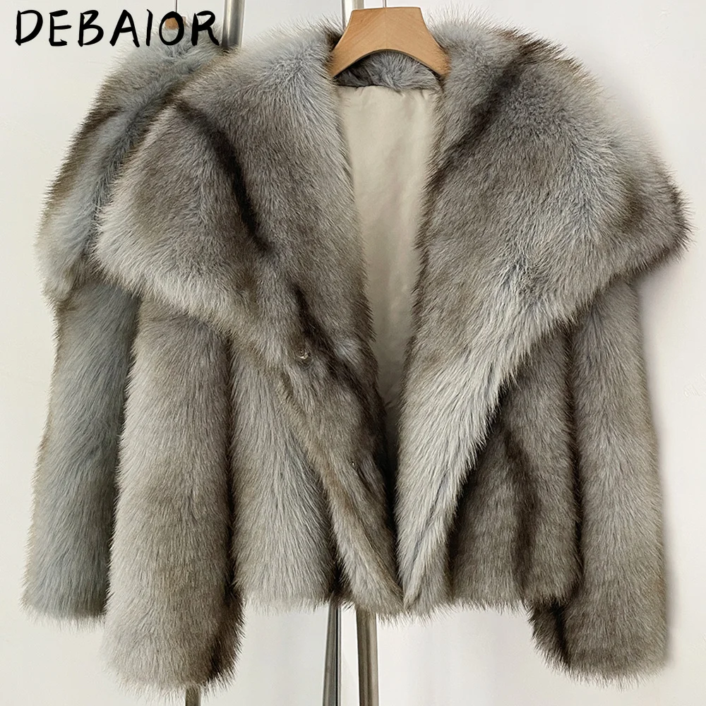DEBAIOR Cropped Vegan Fur Short Jacket Female New Autumn Winter Warm Outerwear Women's Oversized Big Lapel Faux Fox Fur Coat