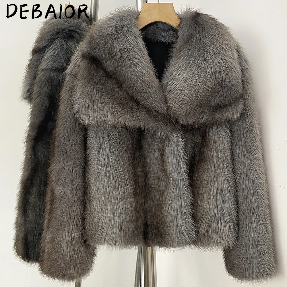 DEBAIOR Cropped Vegan Fur Short Jacket Female New Autumn Winter Warm Outerwear Women's Oversized Big Lapel Faux Fox Fur Coat