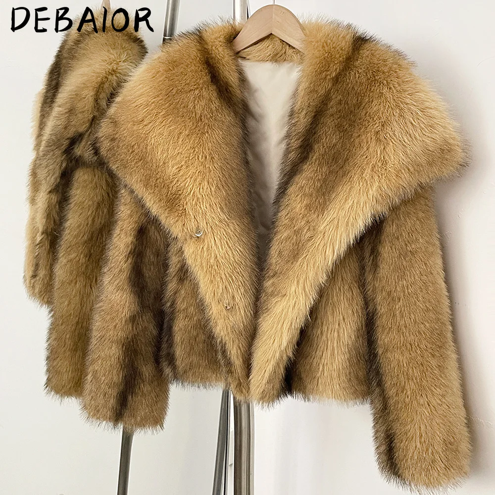 DEBAIOR Cropped Vegan Fur Short Jacket Female New Autumn Winter Warm Outerwear Women's Oversized Big Lapel Faux Fox Fur Coat