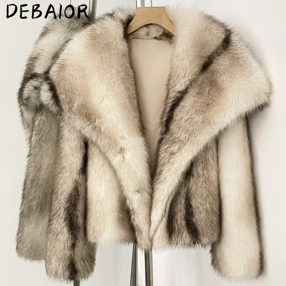 DEBAIOR Cropped Vegan Fur Short Jacket Female New Autumn Winter Warm Outerwear Women's Oversized Big Lapel Faux Fox Fur Coat
