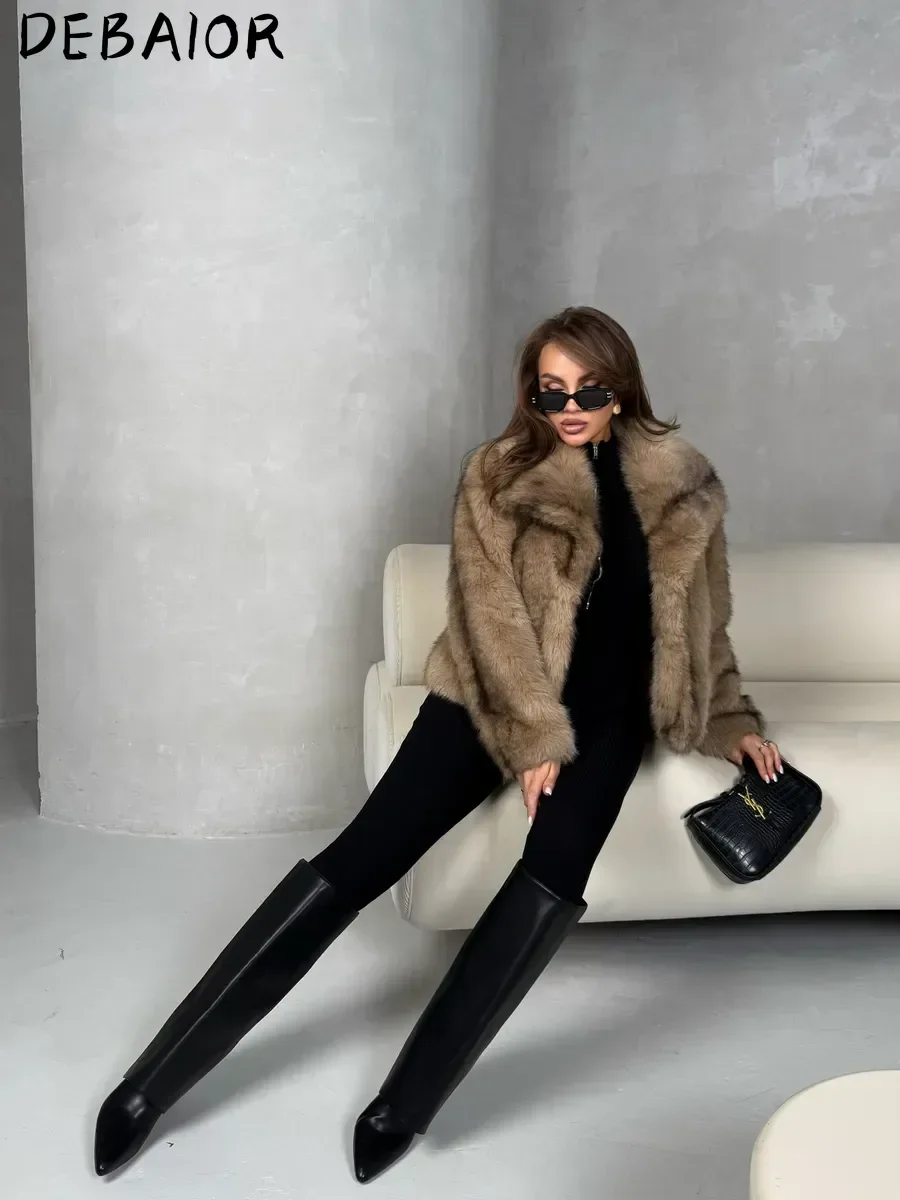 DEBAIOR Cropped Vegan Fur Short Jacket Female New Autumn Winter Warm Outerwear Women's Oversized Big Lapel Faux Fox Fur Coat